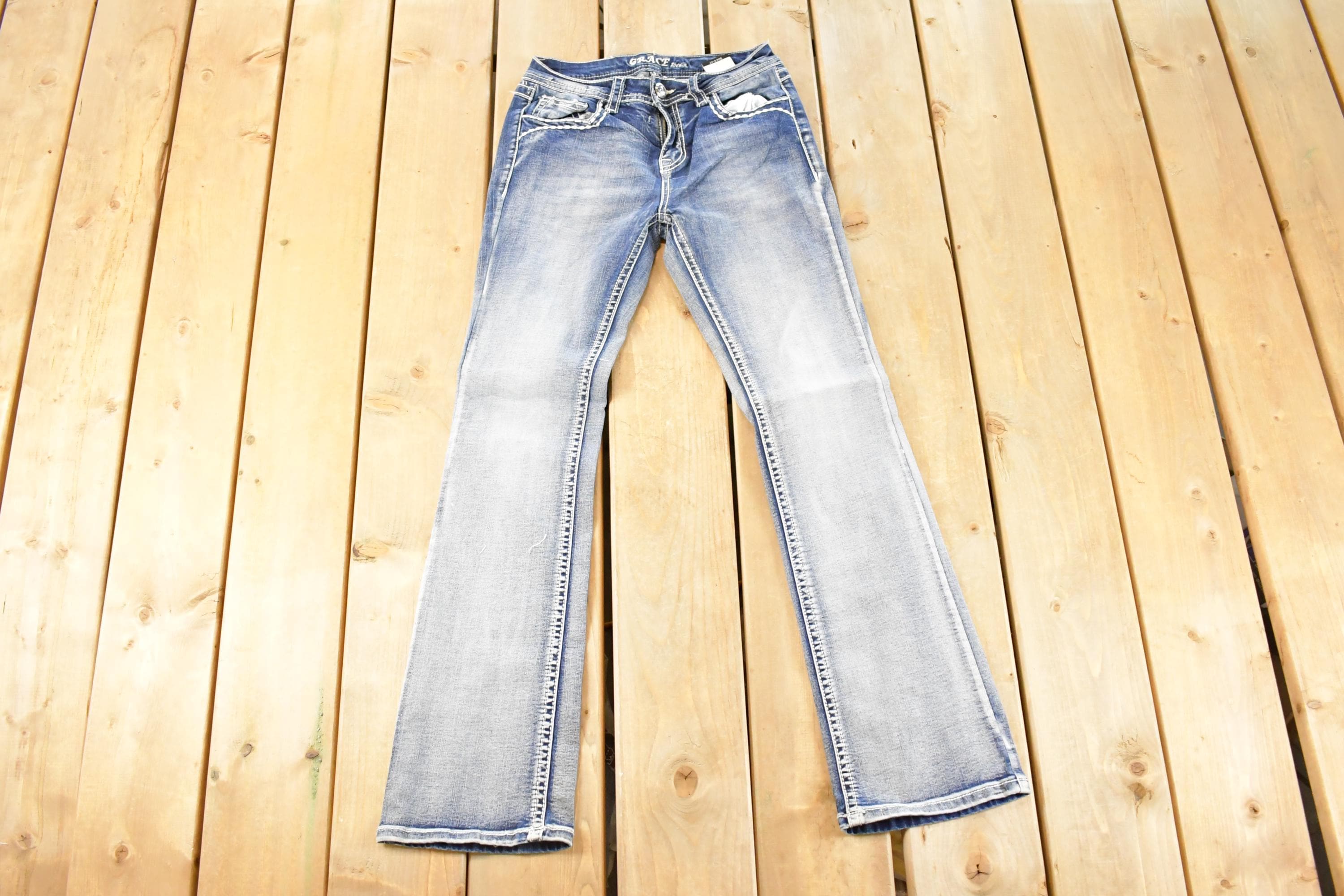 Vintage Deadstock Y2K Grace LA Bedazzled Low Rise Jeans Women's Size 27 x 29
