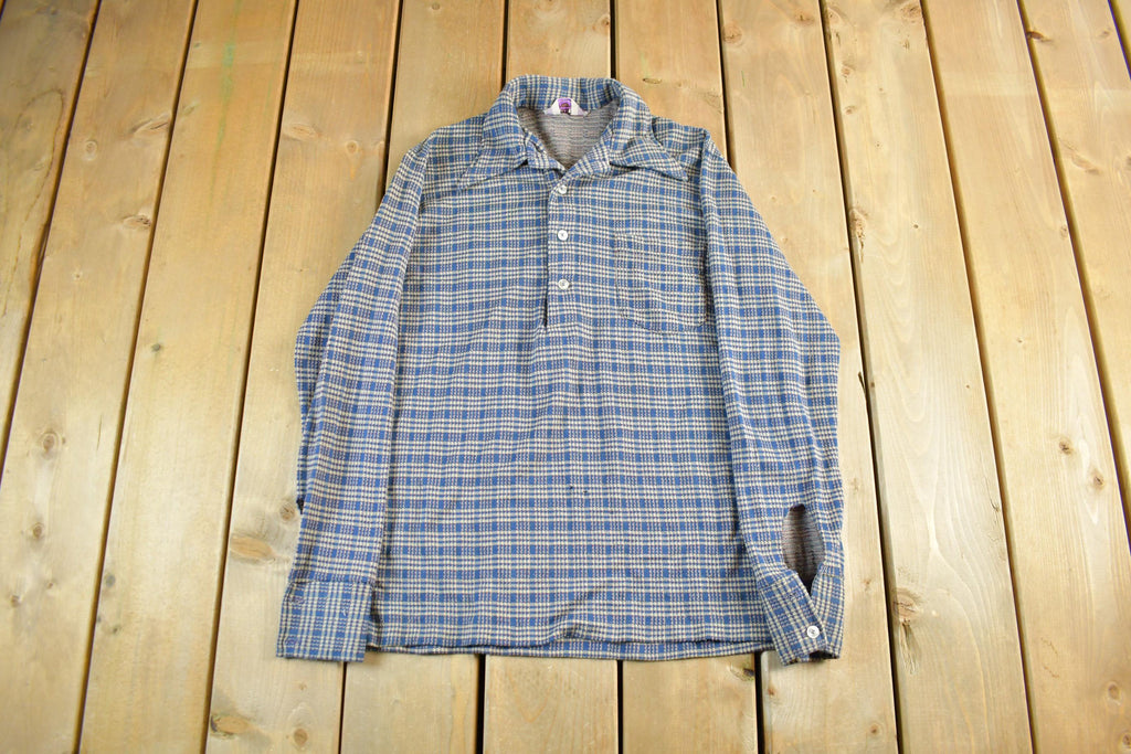 Vintage 1970s Levis Panatela Plaid Button Up Polo Shirt Men's Medium