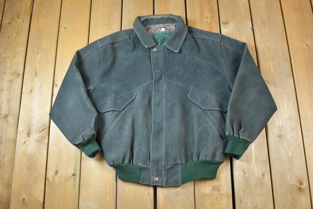 Vintage 1990s Full Stop Suede Green Paisley Lined Bomber Jacket Made In USA