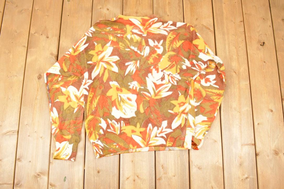 Vintage 1990s Clasile AOP Fall Theme Lambswool Knit Crewneck Sweatshirt Womens M