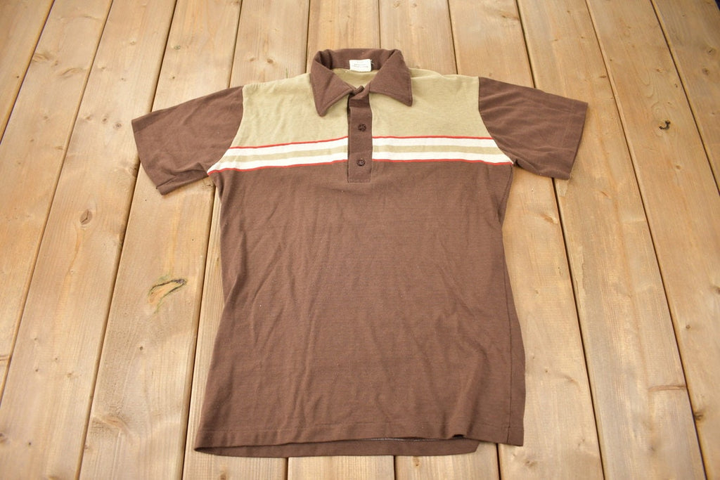 Vintage 1980s Harvey Woods Striped Polo Shirt Made In Canada