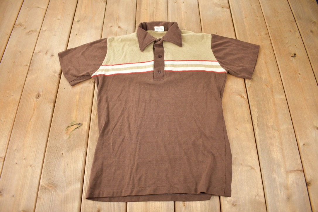 Vintage 1980s Harvey Woods Striped Polo Shirt Made In Canada