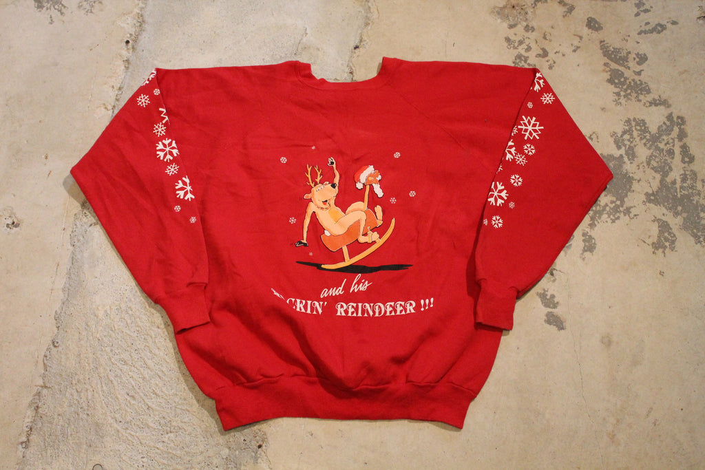 Vintage 1990s Christmas Sweater , 90s Holiday Crewneck , Festive Graphic , From Rockin Santa And His Rockin Reindeer , Made In USA