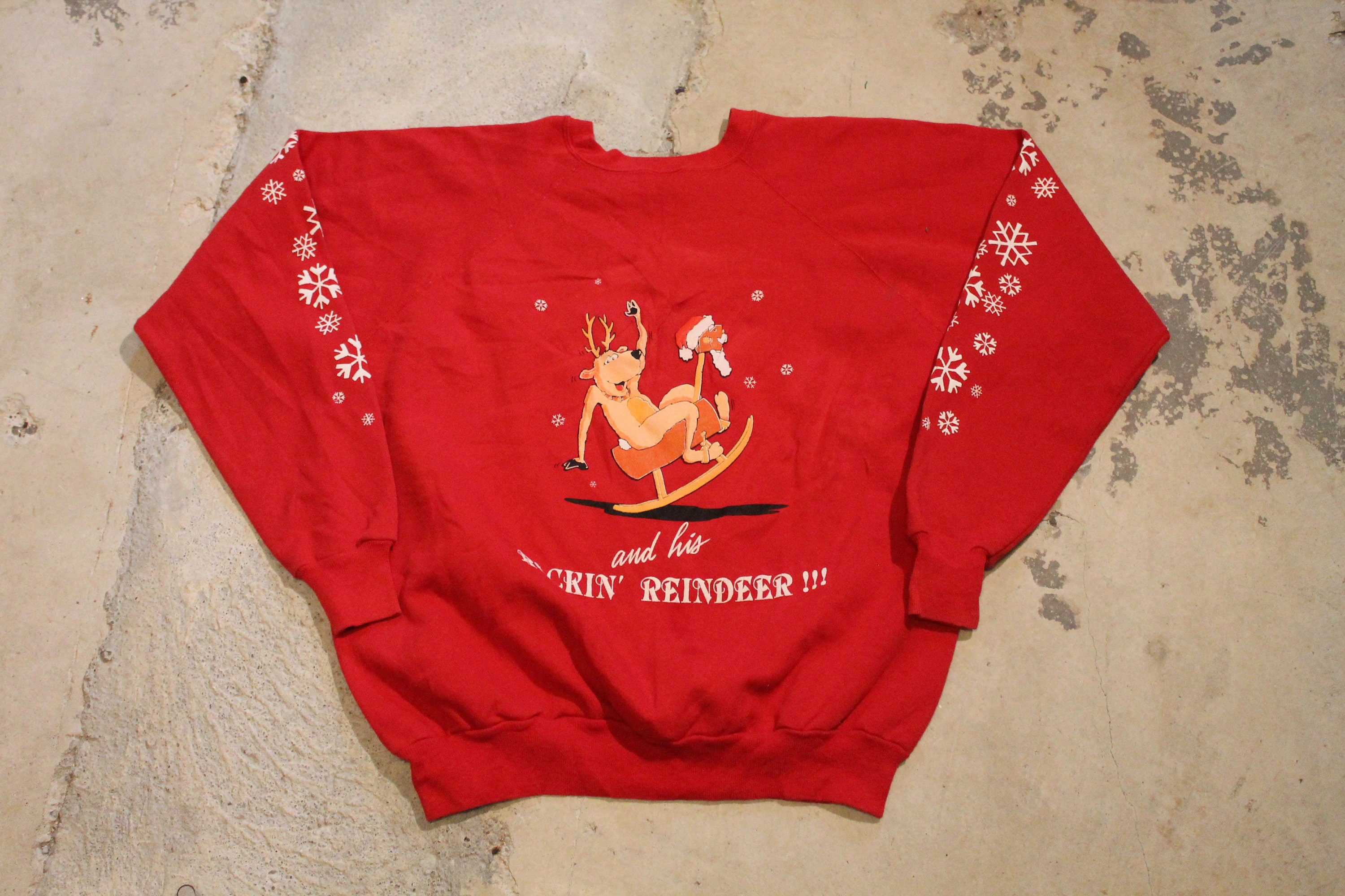 Vintage 1990s Christmas Sweater , 90s Holiday Crewneck , Festive Graphic , From Rockin Santa And His Rockin Reindeer , Made In USA