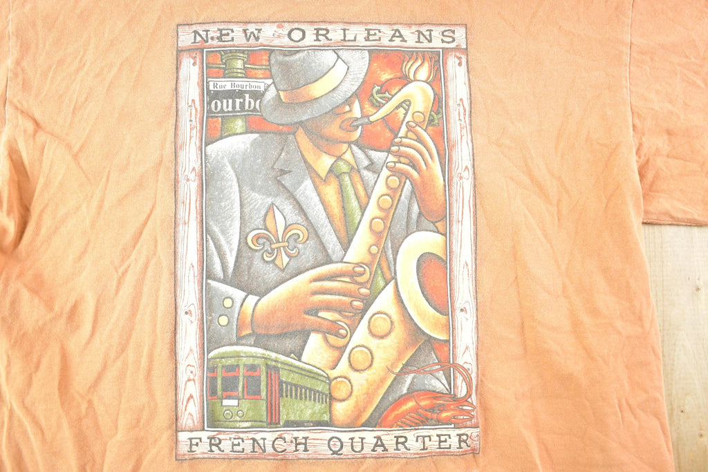 Vintage 1990s New Orleans French Quarter Souvenir Jazz T-Shirt Mens L