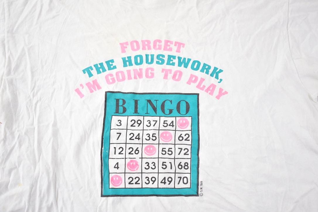 Vintage 1990s Funny Bingo Theme Single Stitch Graphic T Shirt Made In USA