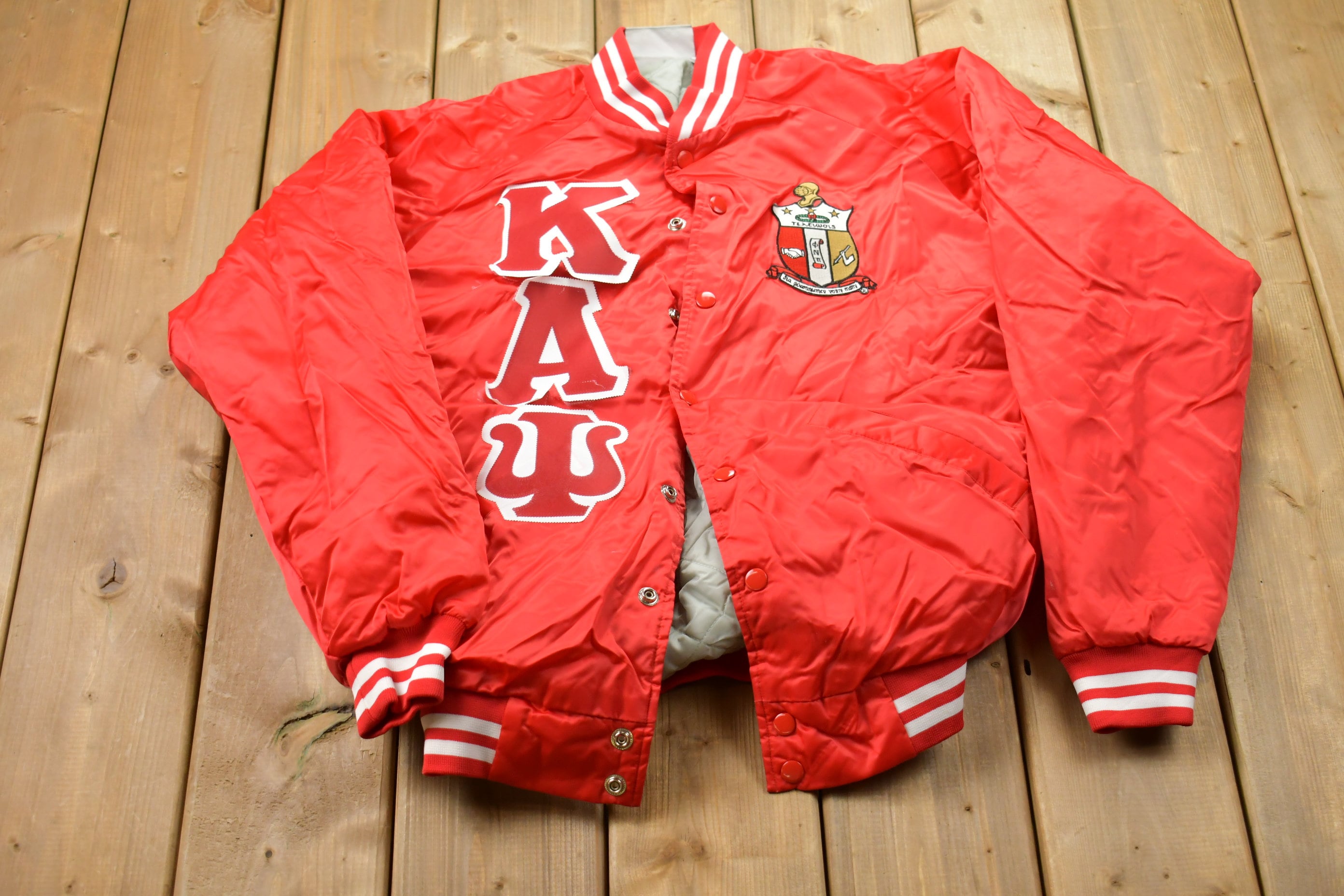 Vintage 1990s Cardinal Frat Satin Bomber Jacket