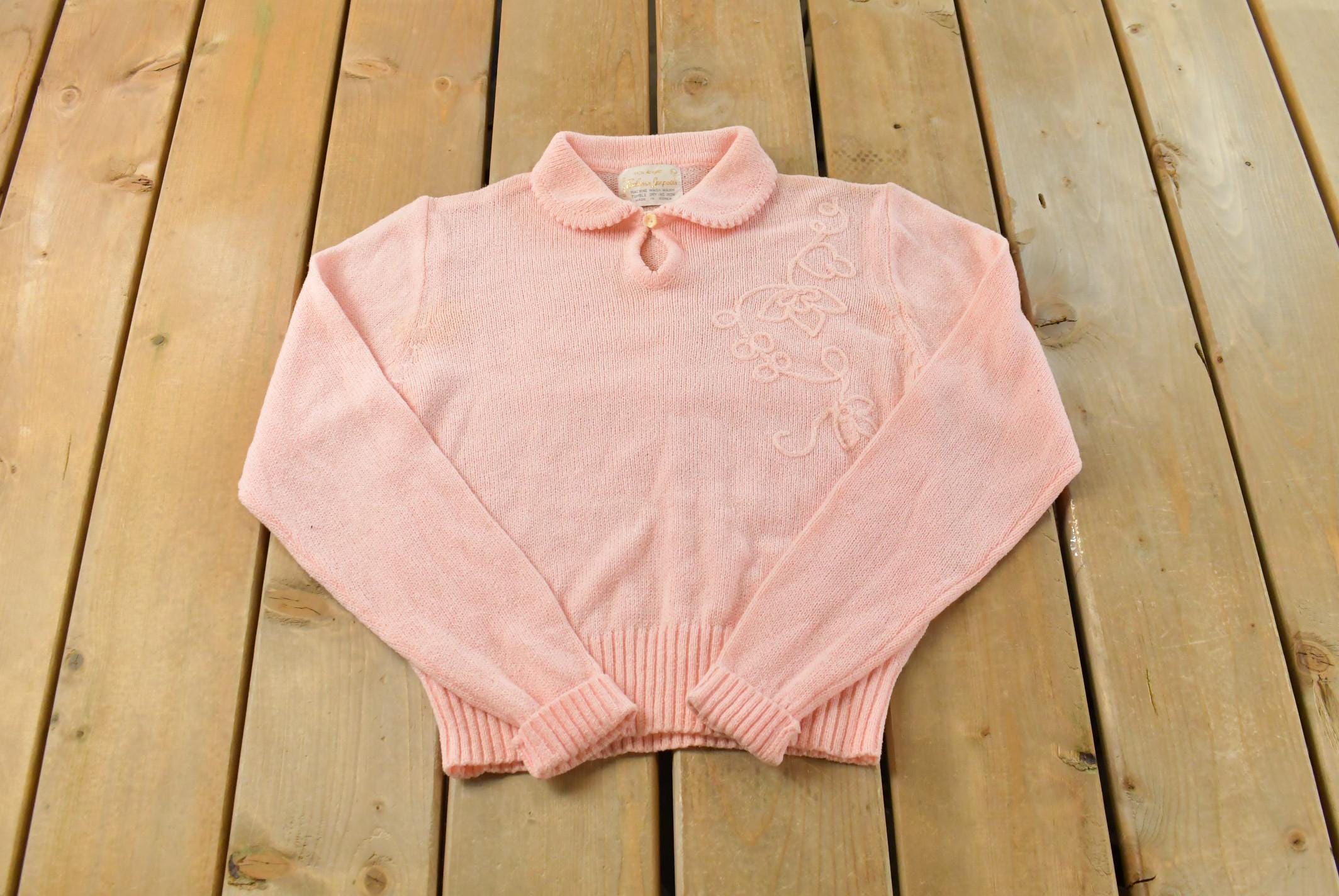 Vintage 1970s Exclusive Imports Knit Collared Crewneck Sweater Women's S