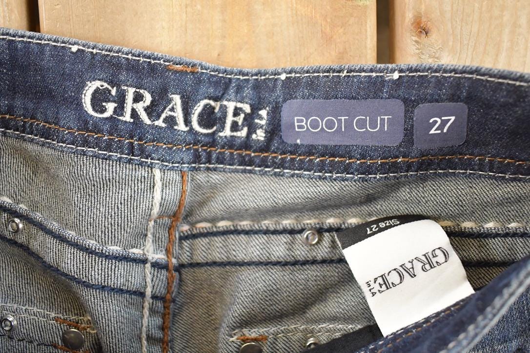 Vintage Deadstock Y2K Grace In LA Bedazzled Low Rise Jeans Women's Size 27 x 32