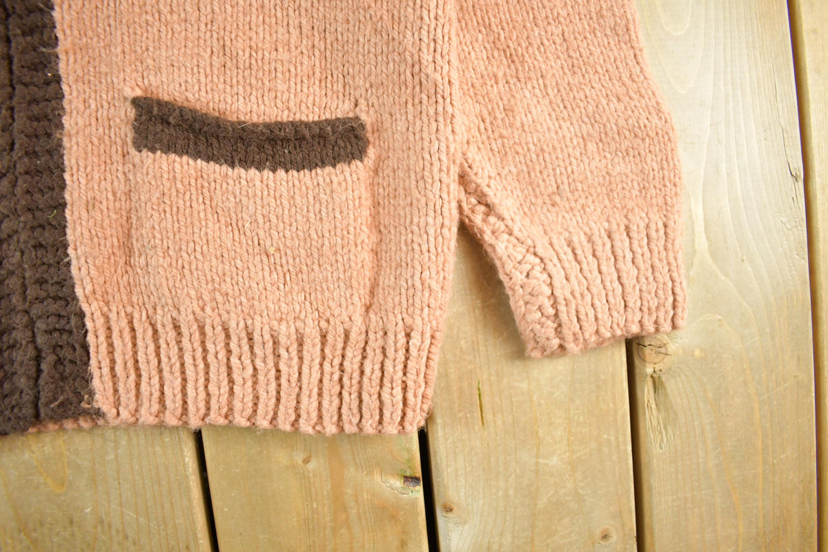Vintage 1960s Cowichan Hand Knit Shawl Collar Zip Up Sweater Women's Medium