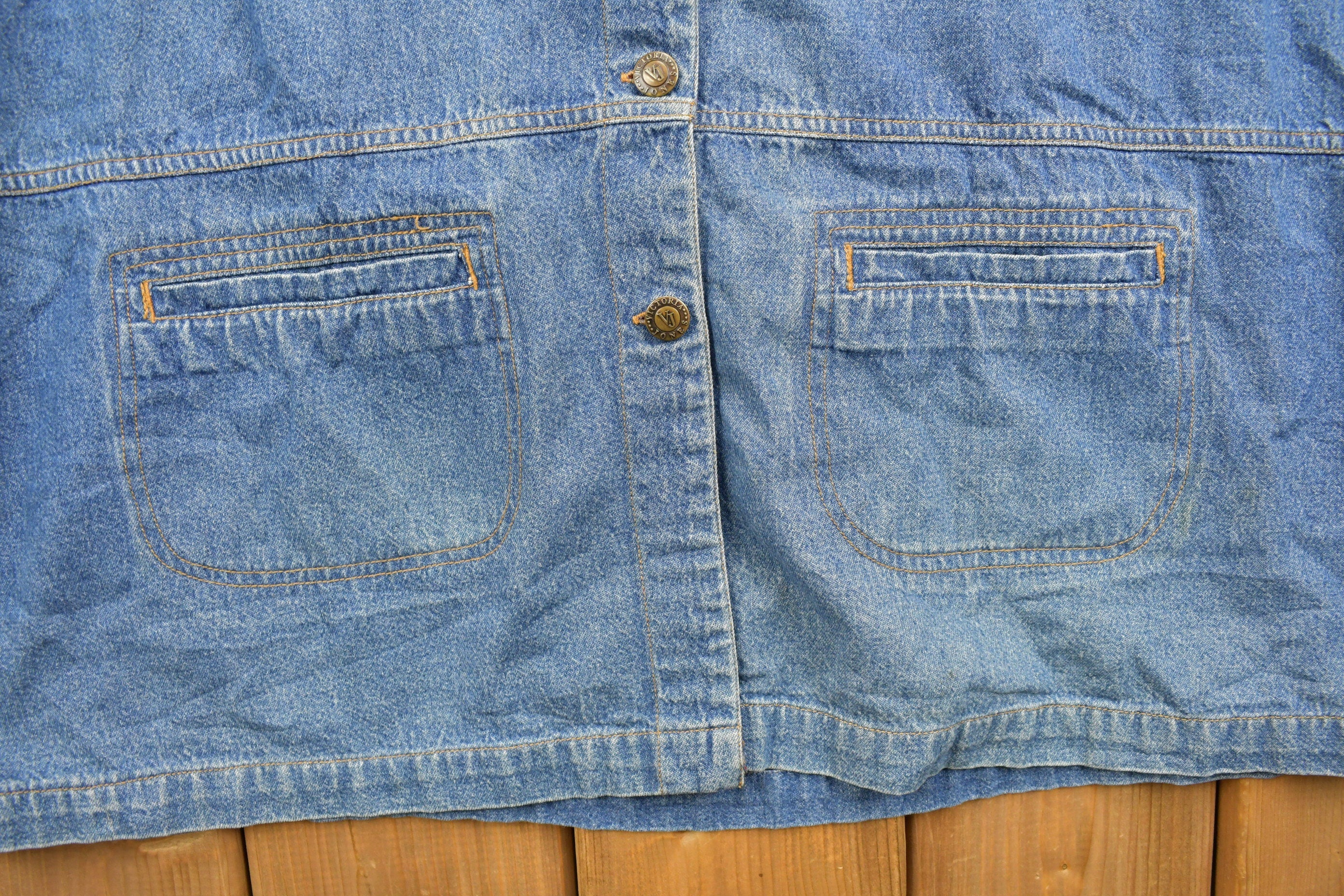 Vintage 1990s Studio Collection Plaid Collar Denim Button Up Shirt