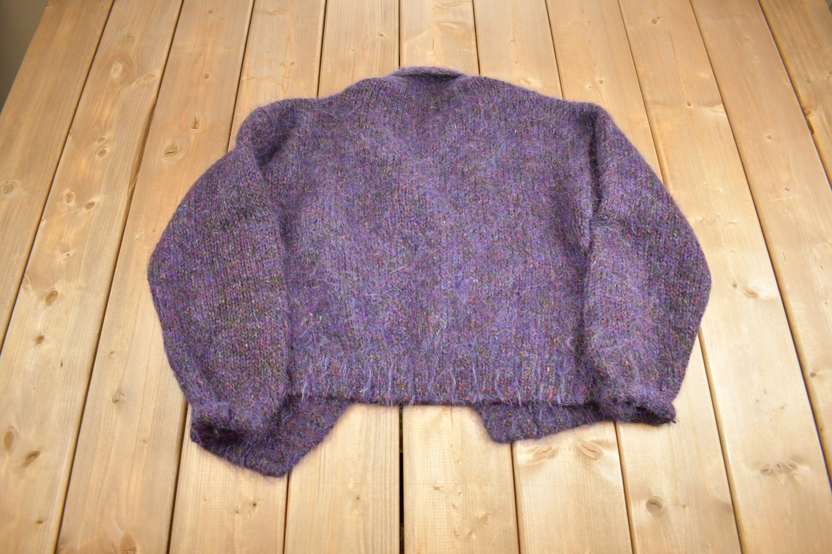 Vintage 1990s Ellen Tracy Mohair Blend Knit Cardigan Sweater  Vintage Cardigan  Purple Sweater