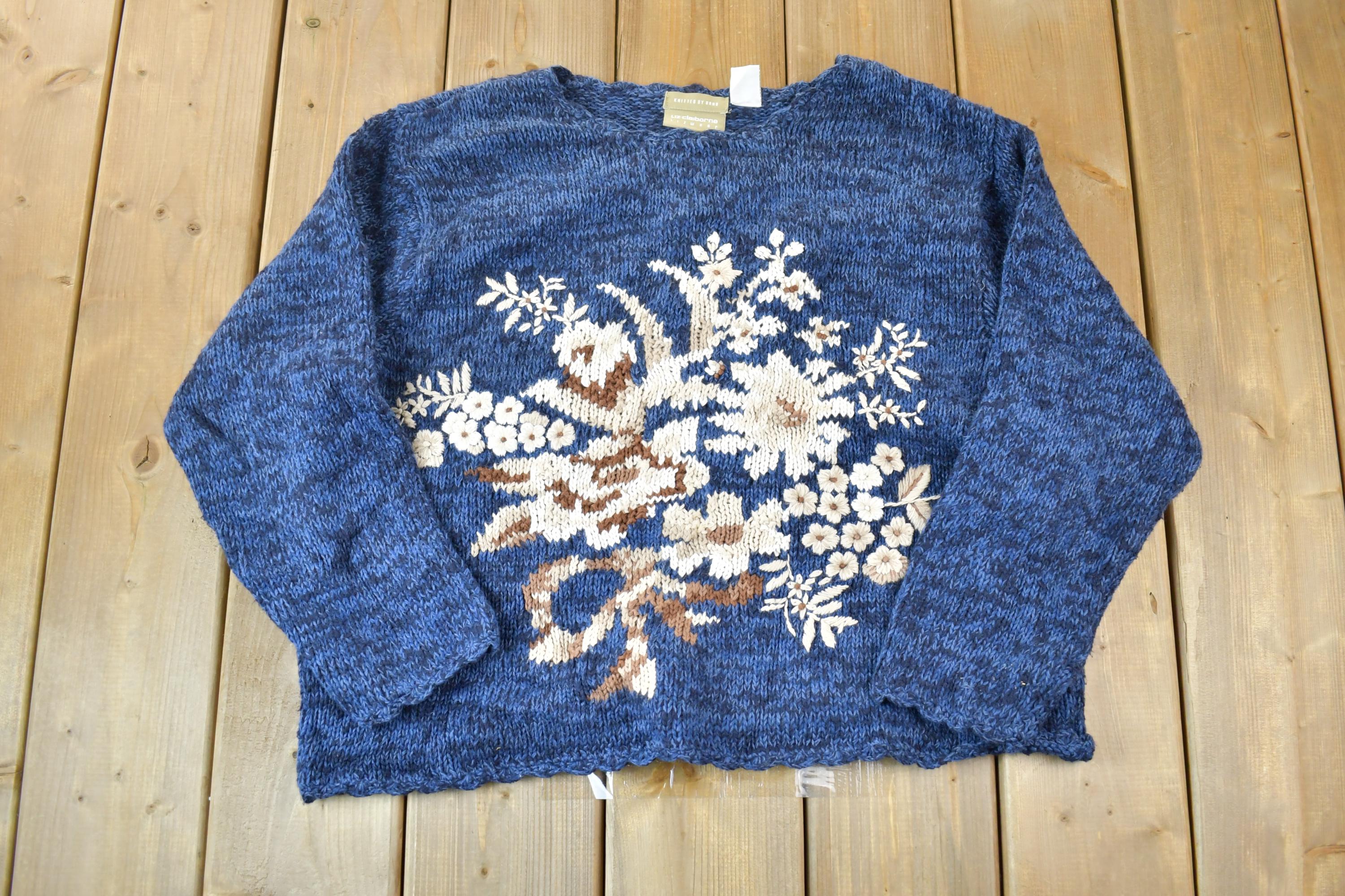 Vintage 1990s Liz Claiborne Lizwear Floral Knit Crewneck Sweater
