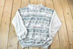 Vintage 1990s Locker Shop Activewear Patterned Graphic Turtleneck Zip Sweatshirt / Made In Canada / 90s Crewneck / Canadian Vintage