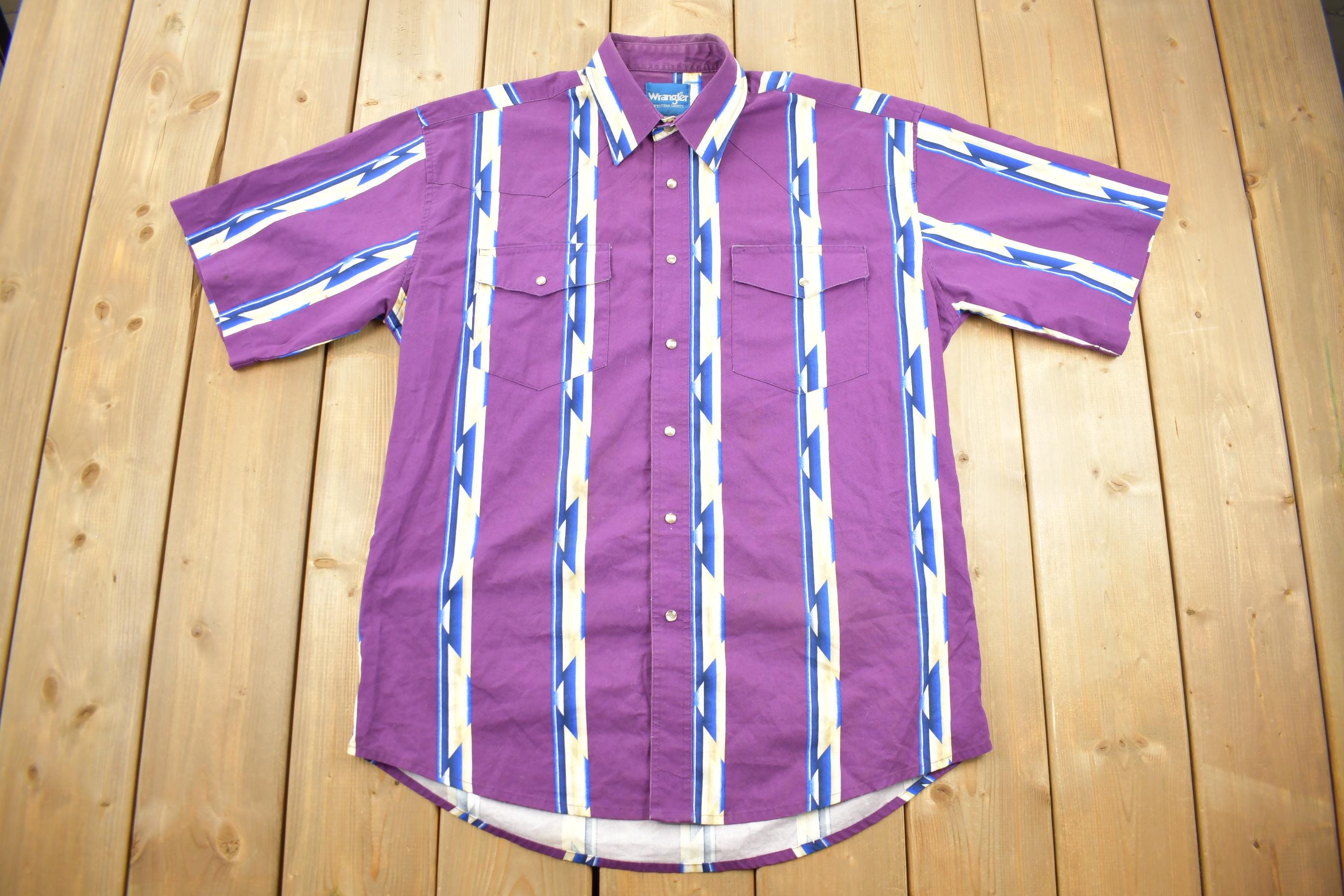 Vintage 1990s Wrangler Western Shirts Pearl Snap Short Sleeve Aztec Pattern Button Up Shirt