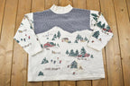 Vintage 1990s Westport LTD Snowy Town All Over Print Crewneck