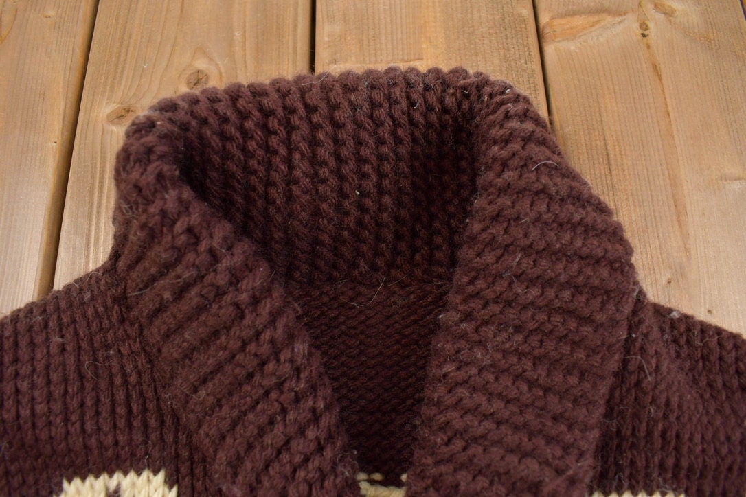 Vintage 1960s Totem Pole Cowichan Knit Cardigan Sweater