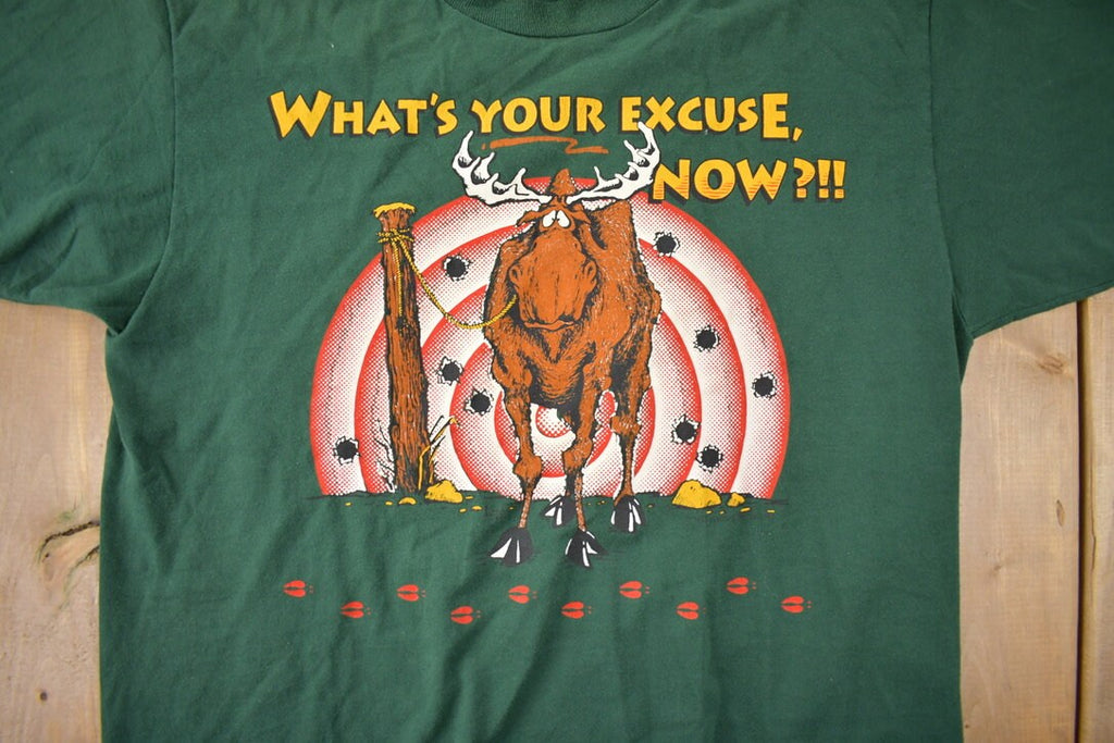 Vintage 1990s Moose Shooting Range Funny Graphic T-Shirt Made In USA Size L