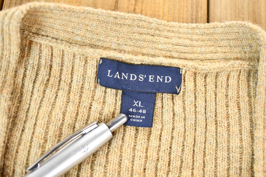 Vintage 1990s Argyle Land's End Knit V-Neck Ribbed Cardigan Sweater Vest