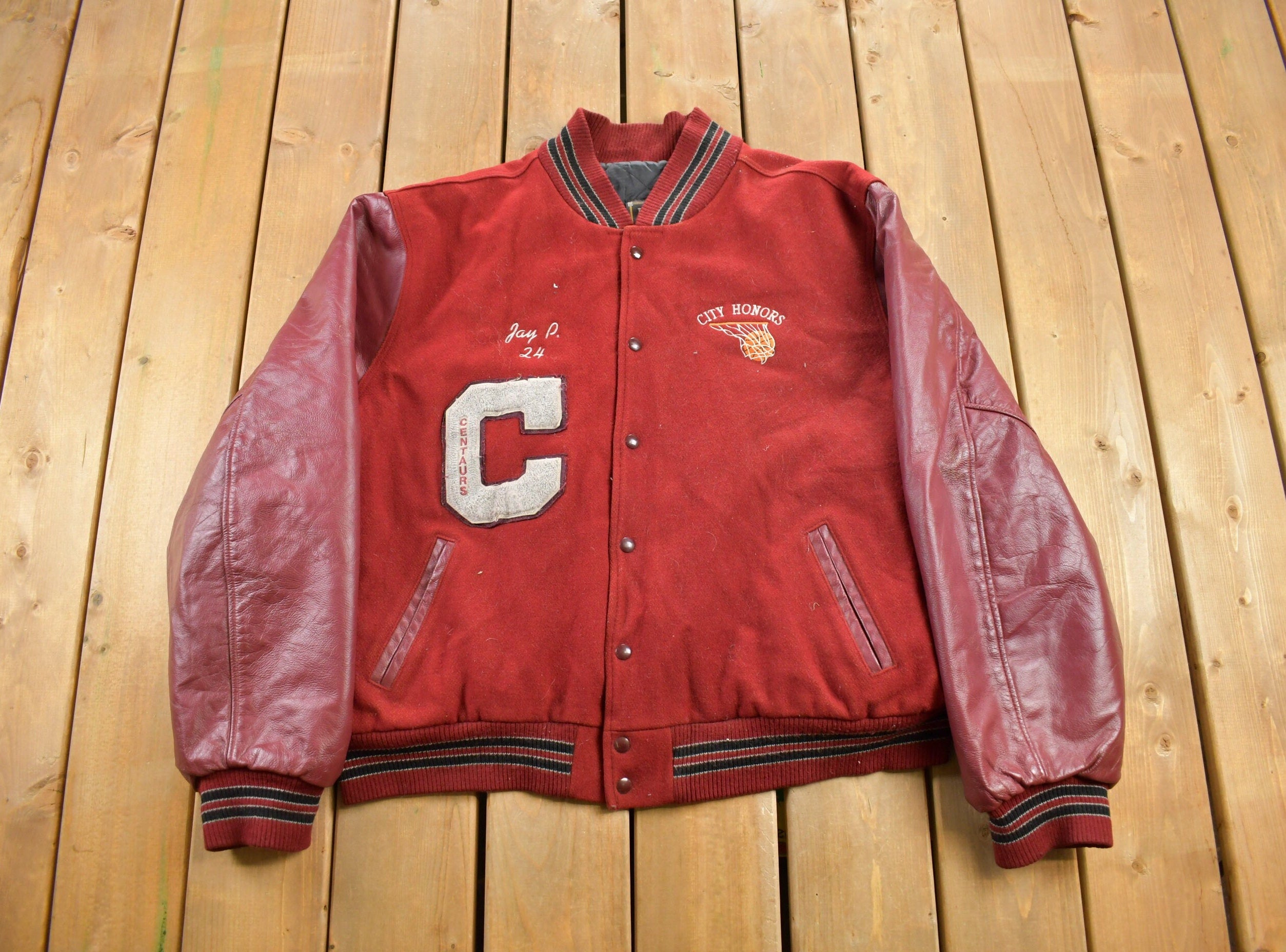 Vintage 1980s City Honors Leather Varsity Jacket