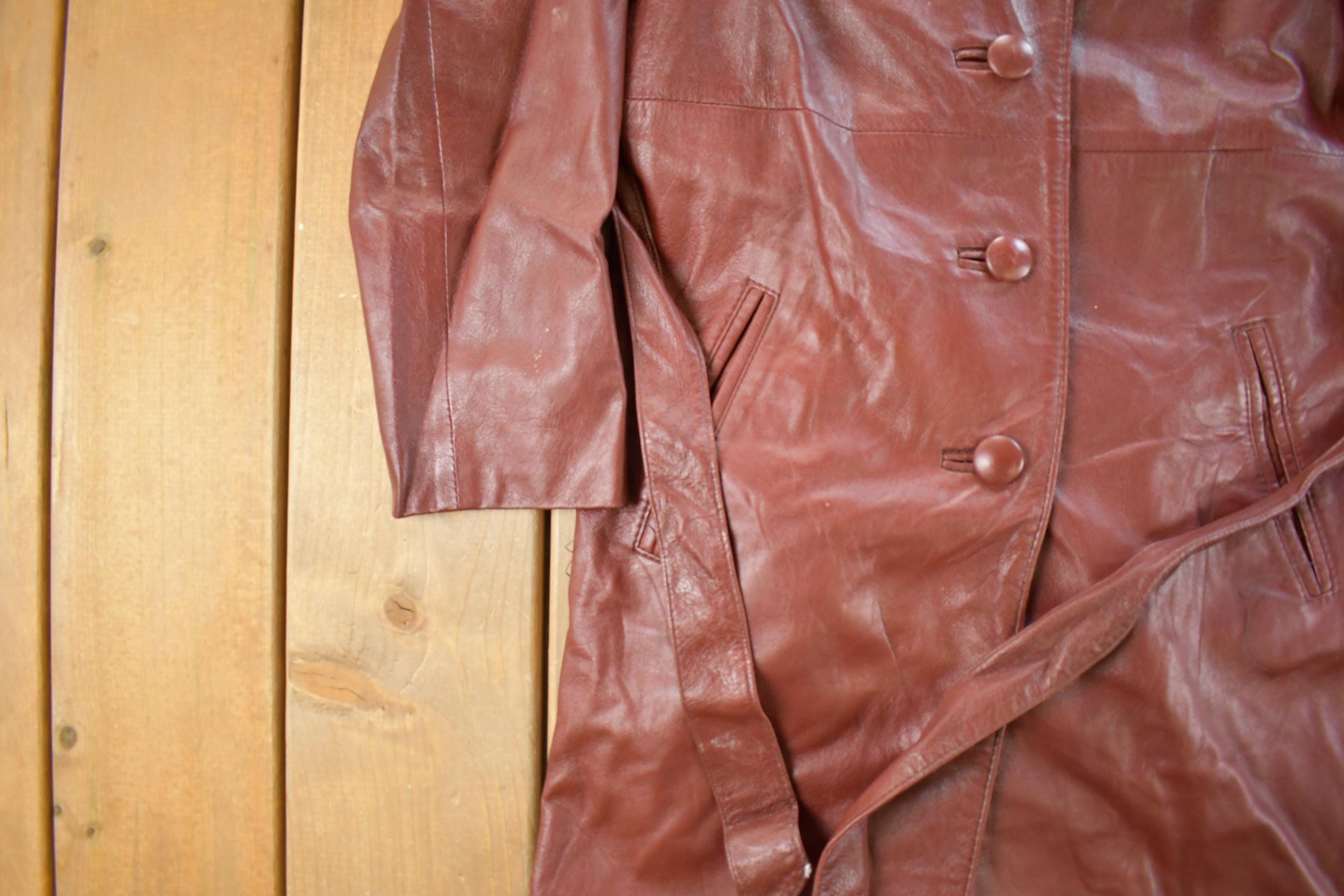 Vintage 1980s Ami Leather Trench Coat Women's Small