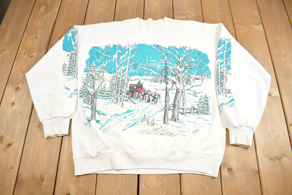 Vintage 1990s Winter Theme All Over Print Crewneck Sweater
