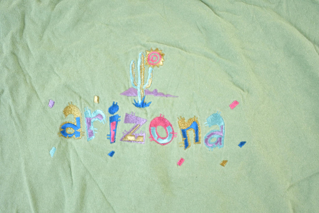 Vintage 1990s Arizona Cactus Cartoon Embroidered Letters Souvenir T-Shirt Mens M
