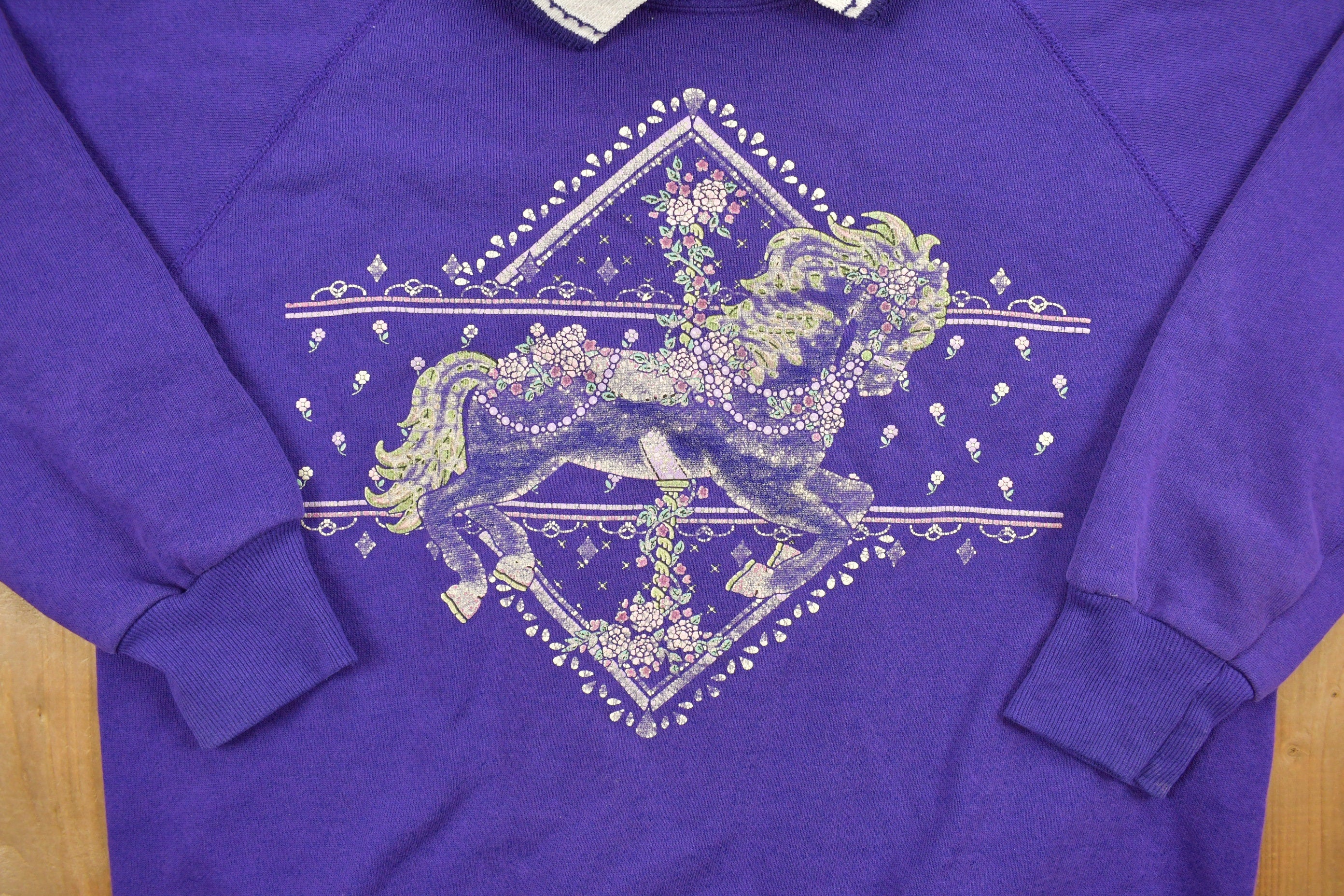 Vintage 1990s Cracker Barrel Collared Unicorn Print Crewneck Sweatshirt