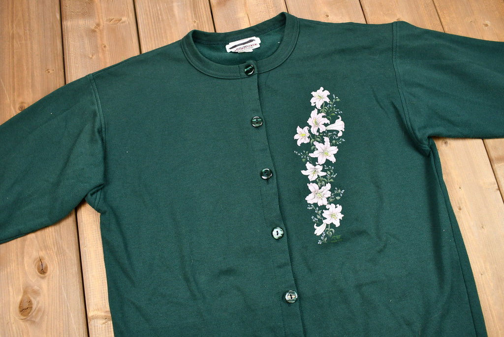 Vintage 1980s Floral Graphic Button Up Sweatshirt