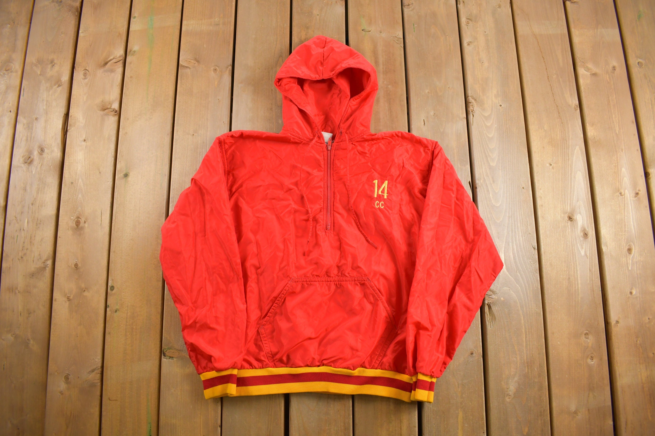Vintage 1980s Hooded Half Zip Windbreaker Jacket