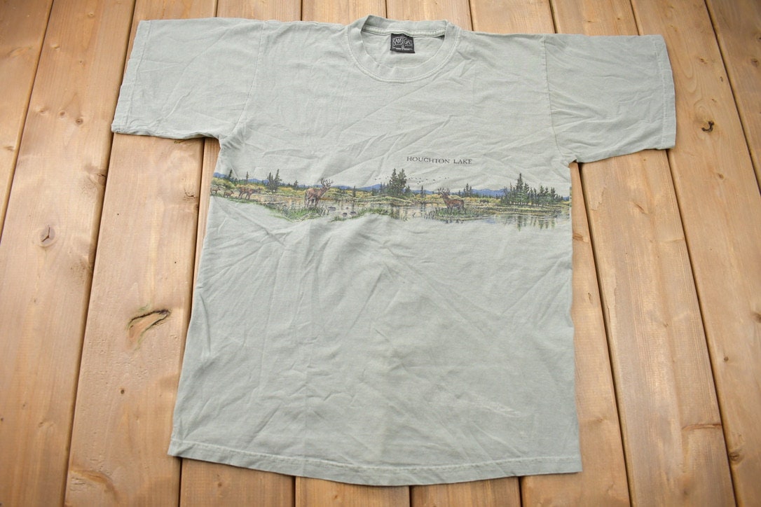 Vintage 1990s Houghton Lake Moose Nature Souvenir T Shirt