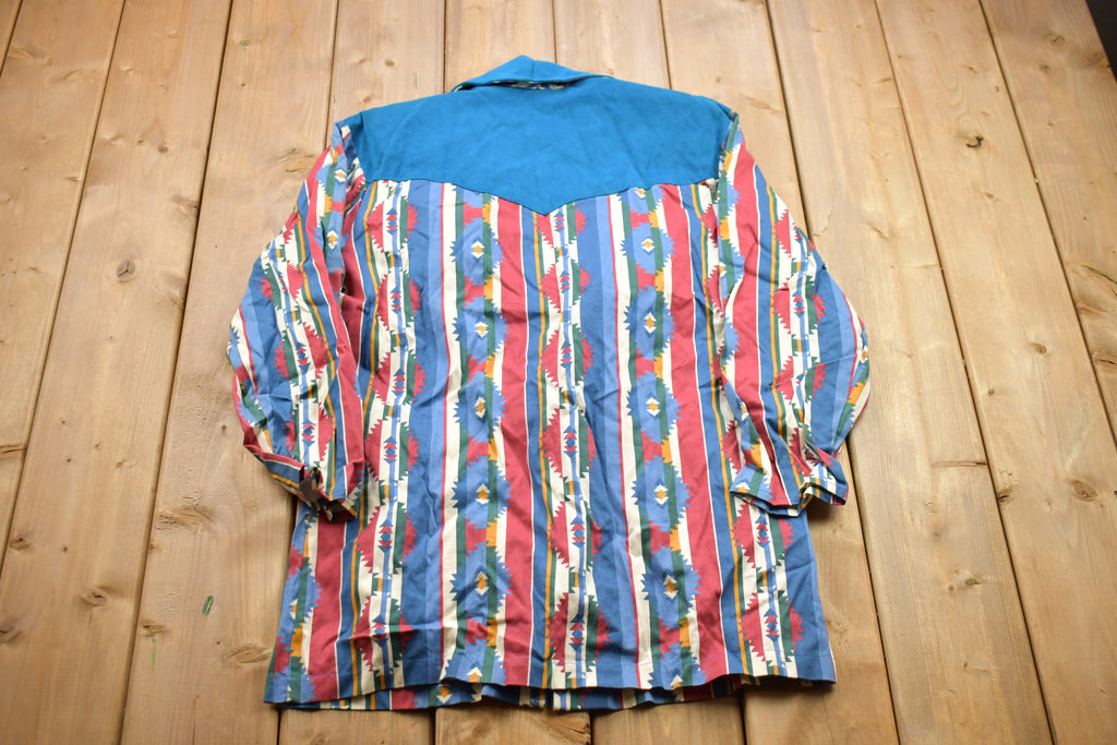 Vintage 1980s Aztec Pattern Button Up Blazer Shirt