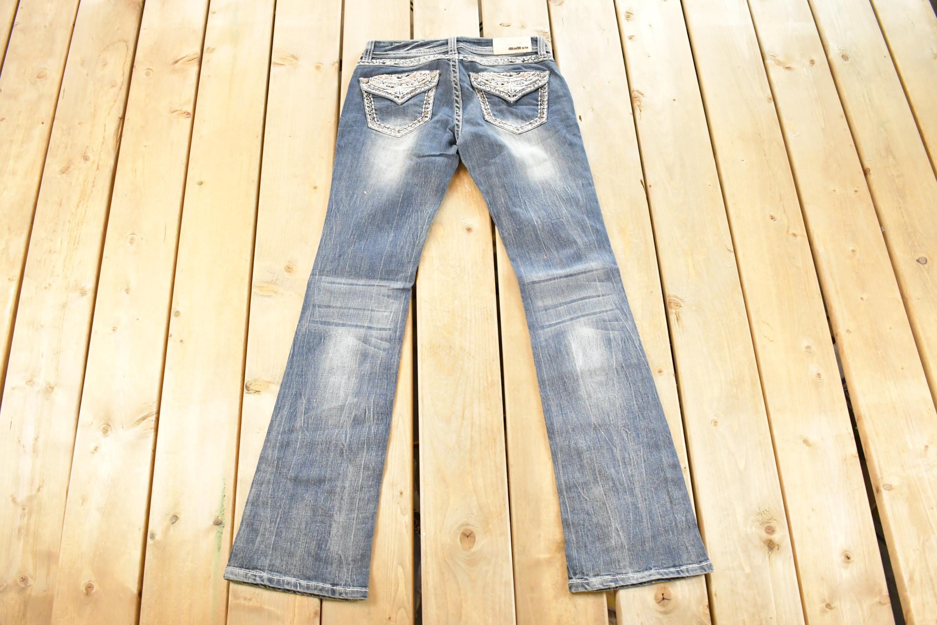 Vintage Deadstock Y2K Grace LA Bedazzled Low Rise Jeans Women's Size 27x31