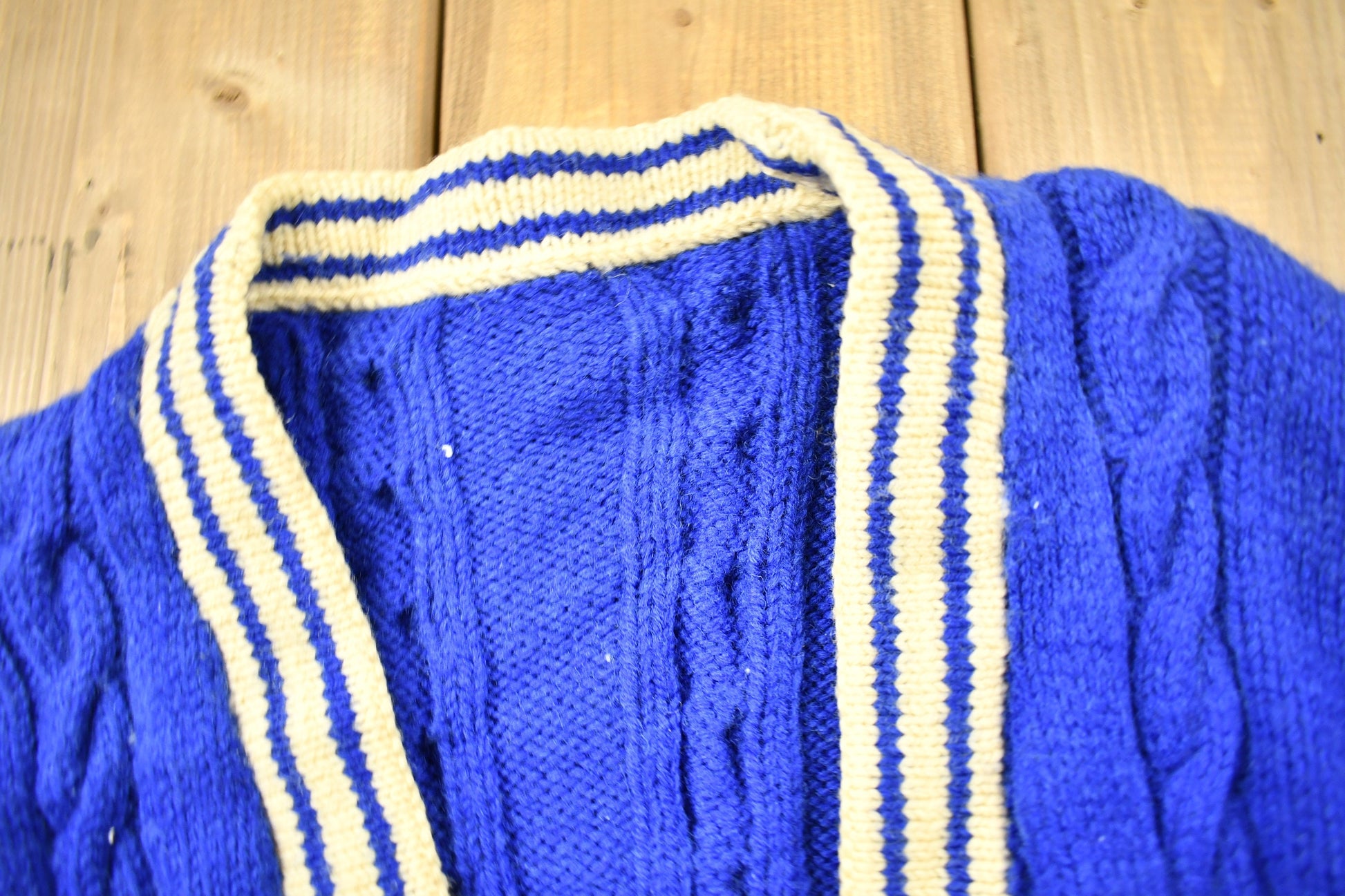 Vintage 1960s Cable Knit Collegiate Cardigan Sweater  H  Vintage Cardigan  Button Up  Patchwork  Made In USA  True Vintage