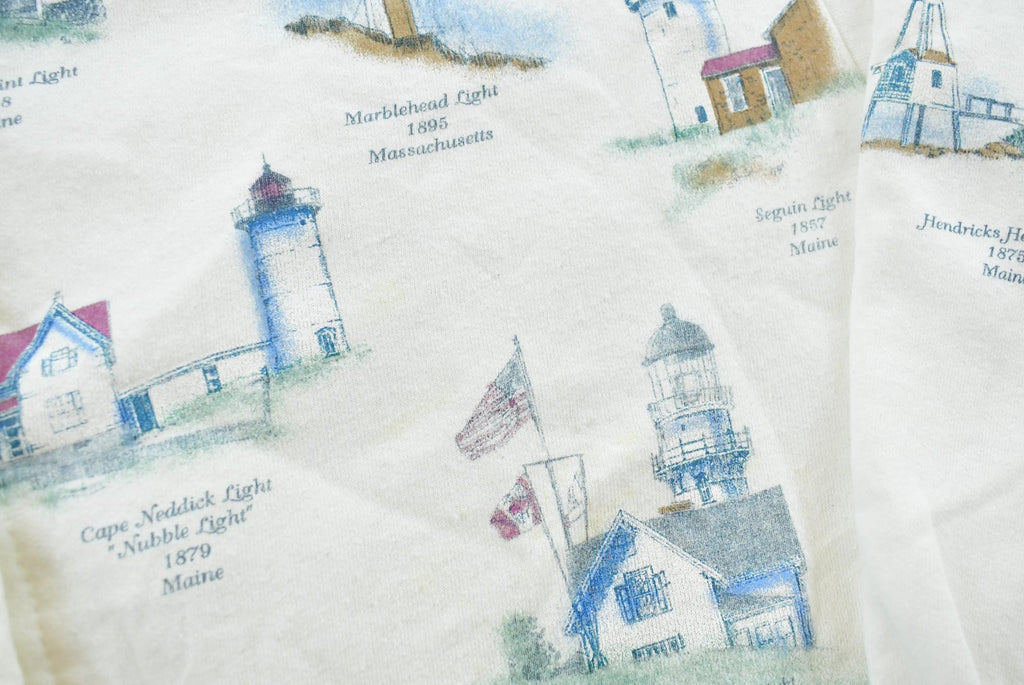 Vintage 1990s Artisans Lighthouse Print Cardigan Sweater Mens L /