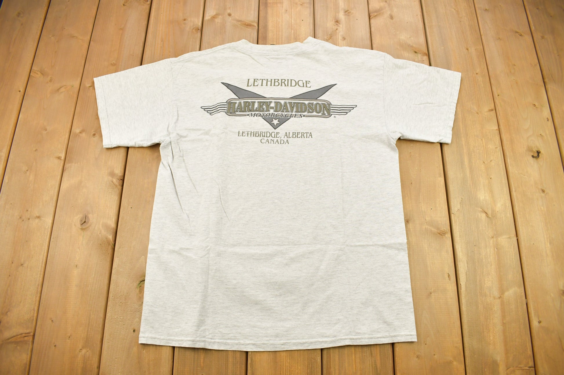 Vintage 1990s Lethbridge Harley Davidson Alberta Canada T-Shirt Made In Canada