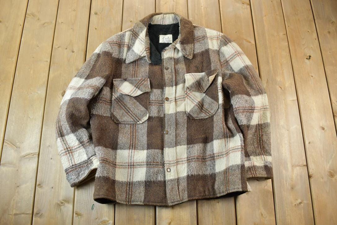 Vintage 1970s C & L Sportswear Light Brown Plaid Jacket