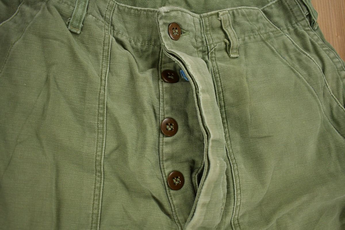 Vintage 1970s OG 107 Green Khaki Army Pants Size 28 x 28