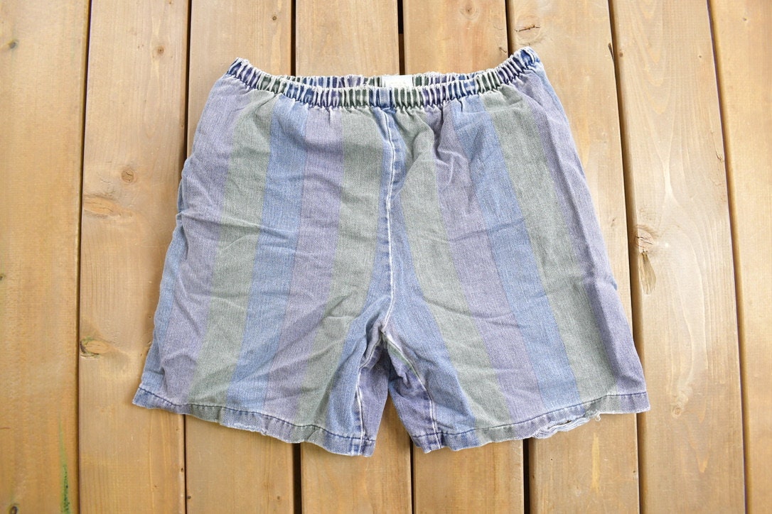 Vintage 1990s Cotton Striped Jean Shorts Size Medium