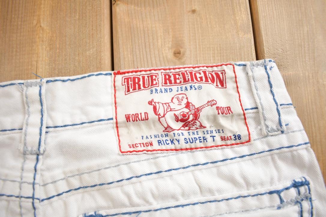 Vintage 2000s True Religion Embroidered White Denim Pants Size 38x30