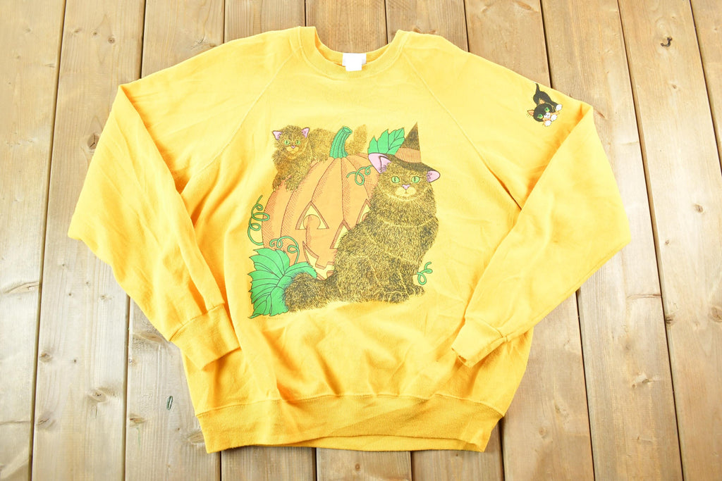 Vintage 1990s Kitty Witch Halloween Crewneck Sweatshirt Womens XL