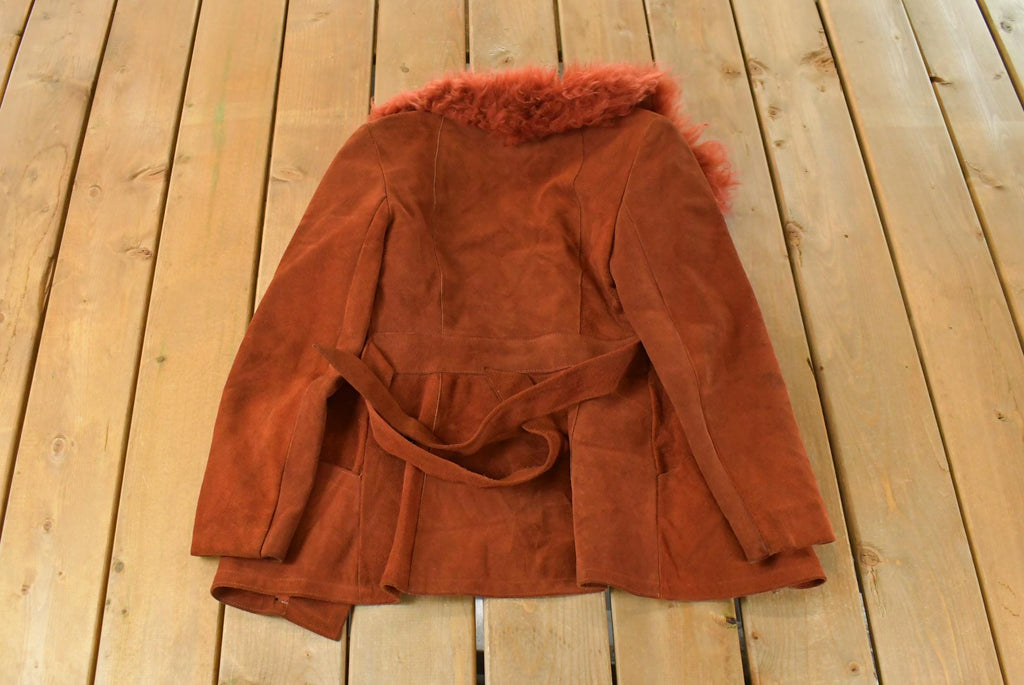 Vintage 1970s Suede Leather Faux Fur Penny Lane Style Coat Women's Small