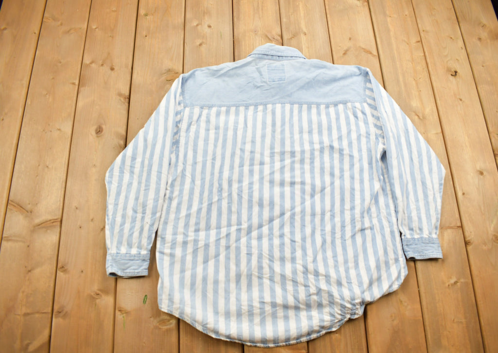 Vintage 1990s Details Sportswear Striped Button Up Shirt  1990s Button Up  Vintage Button Up  Basic Button Up