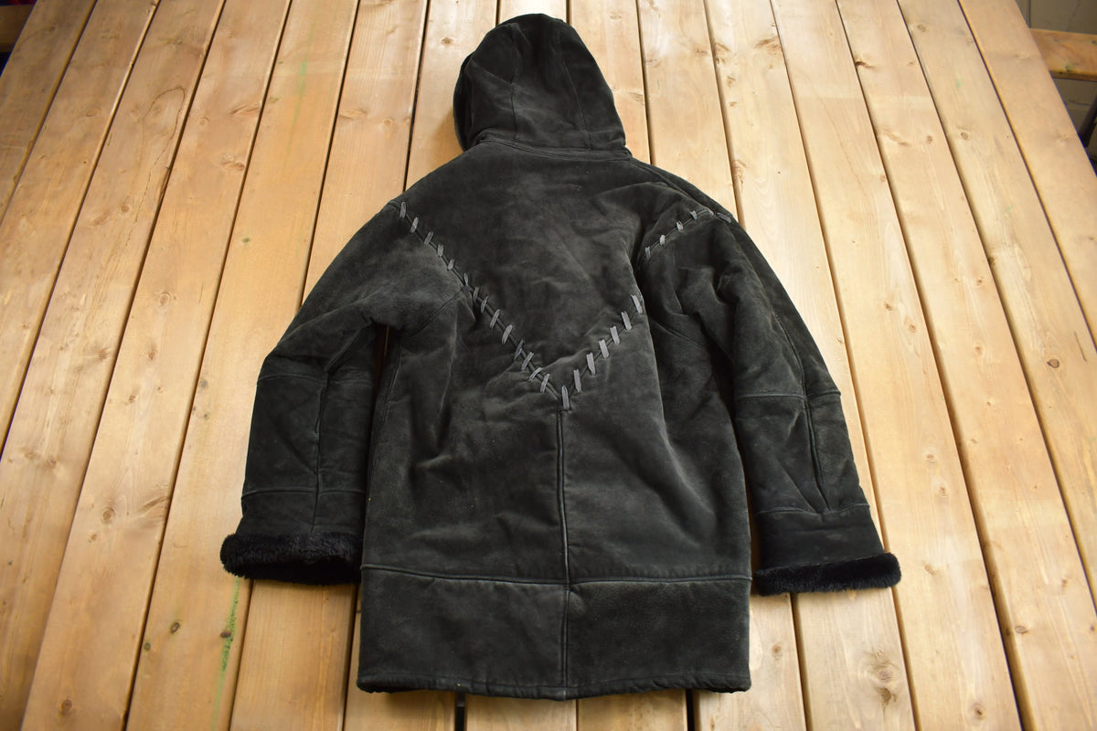 Vintage 1990s Black Suede Shearling Coat