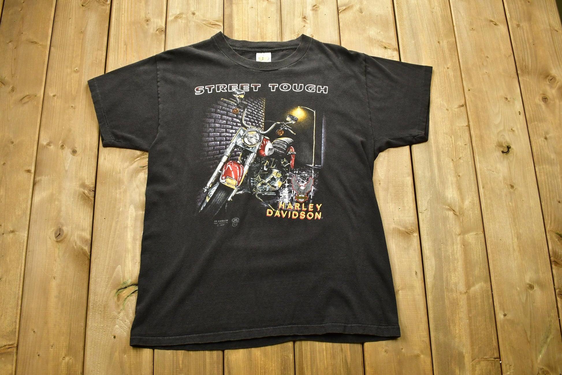 Vintage 1989 Harley Davidson Motorcycles "Street Tough" 3D Emblem T-Shirt / Single Stitch / Made In USA / 90s Graphic / Biker / Vintage Tee