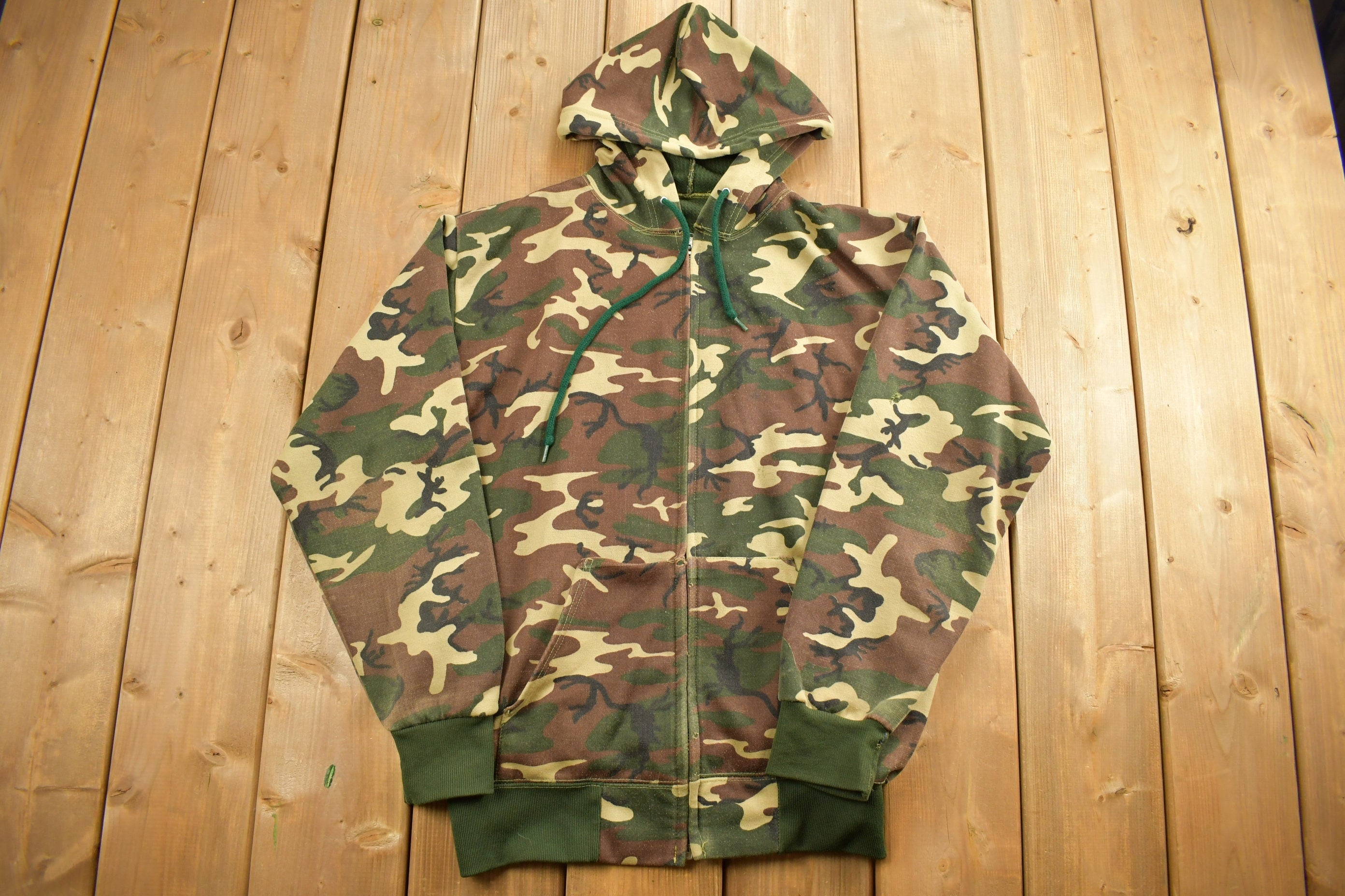 Vintage 1980s Woodland Camouflage Thermal Hoodie