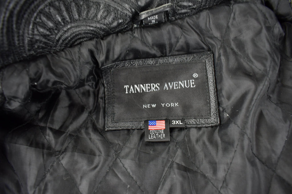 Vintage 1990s Tanners Avenue Leather Mosaic Embroidered Bomber Jacket