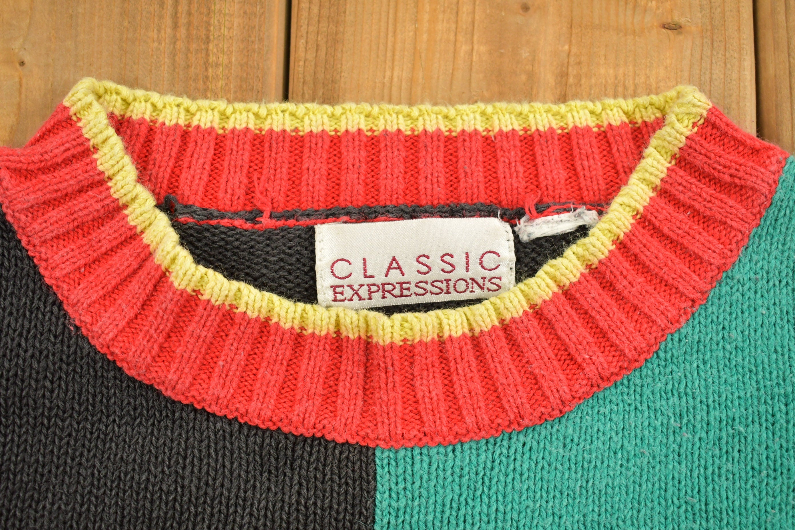 Vintage 1990s Color Block Knitted Color Block Crewneck Sweater