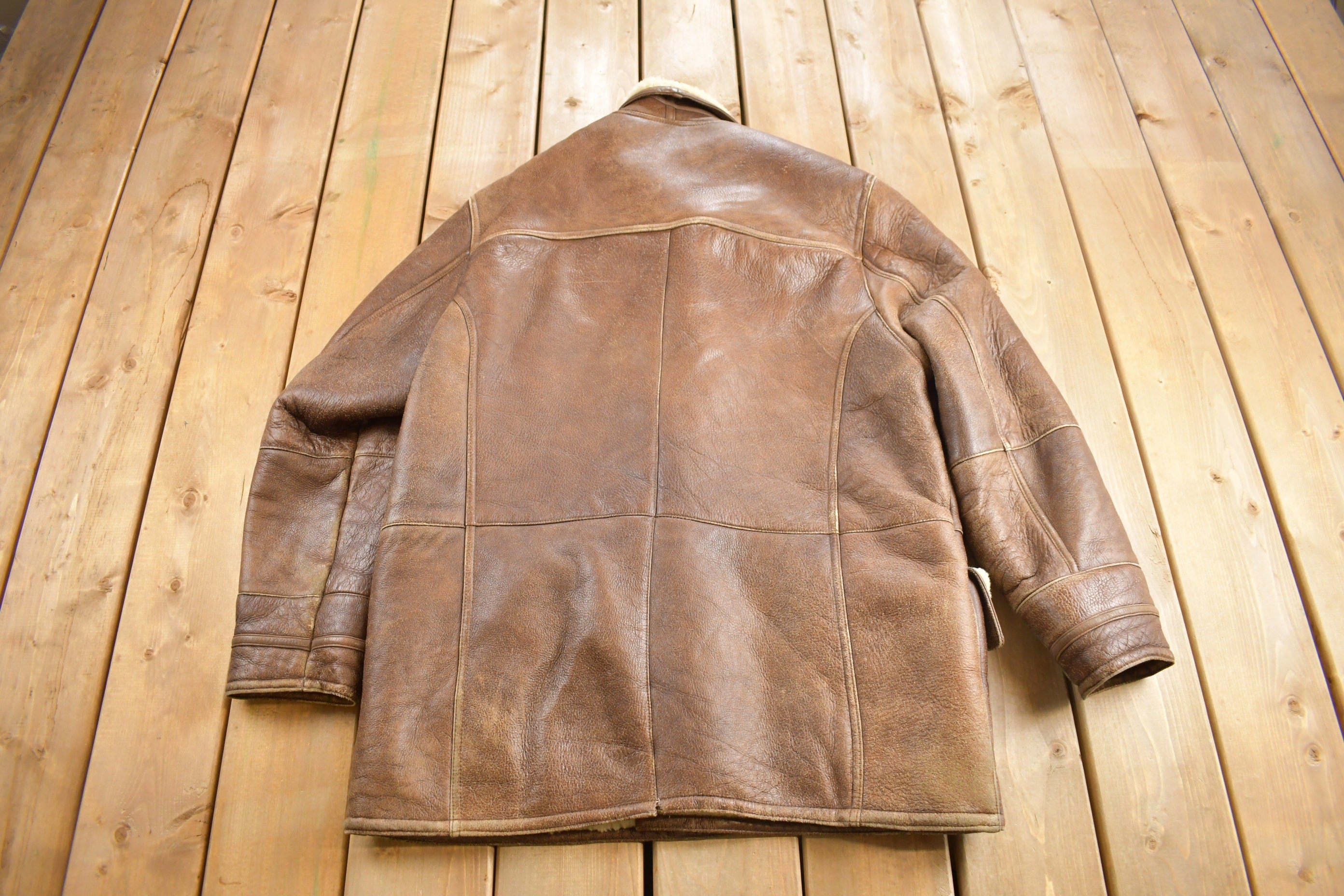 Vintage 1980s Shearling Leather Coat Size 52