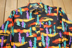 Vintage 1990s South Western Psychedelic Wrangler Cowboy Cut Button Up Shirt
